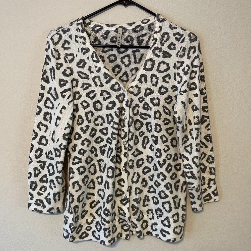 Cubism Black & Ivory Women's Large V-Neck L/S Patterned Cardigan Sweater Cover